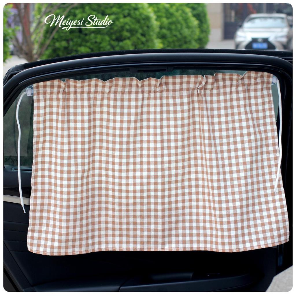 Parasol de Coche a Cuadros de Dibujos Animados 2026 - Cortina de Ventana de Algodón para Protección contra el Calor del Verano