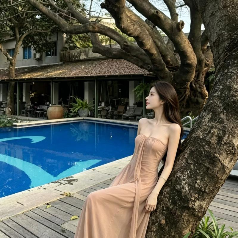 Pure Desire Mesh Tube Top Dress Women's Summer New French Temperament High-end Seaside Vacation Gentle Wind Dress