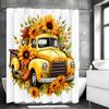 Fall Harvest Festival Sunflower Car Yellow Shower Curtain, Bathroom Decorative Shower Curtain, Waterproof Shower Curtain with Ho