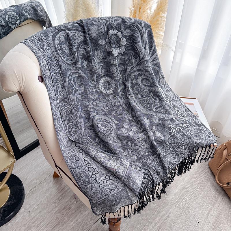 Этническая шаль Женский шарф Шарф Жаккардовый Кашемир Бахрома Женский Длинный Шарф Шаль,Теплая Шаль Шарф Верхняя одежда 195x70cm