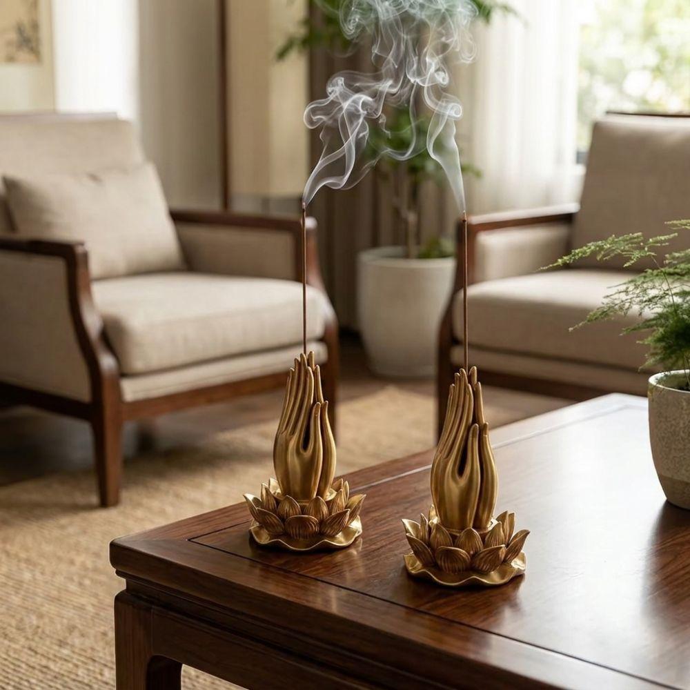 Praying Hand Lotus Hand Incense Holder Lotus-Base Tabletop Incense Base Study Room