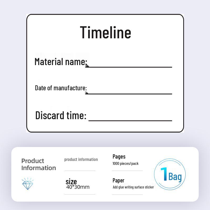 Customizable Self-Adhesive Timeline Memo Sticker with Material, Production & Discard Dates