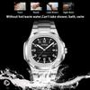Men's Luxury Nautilus Style Watch Stainless Steel Case Analog Quartz Watch with Luminous Hands Push Button Clasp Casual Watch