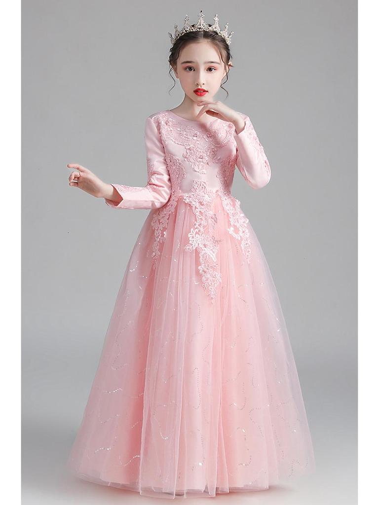 New Girls' Princess Tulle Dress - Puffy, Long, Autumn/Winter Style, Perfect for Evening, Flower Girl, Wedding, or Performance.