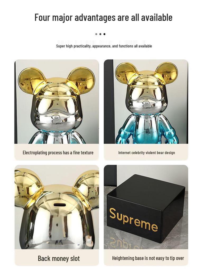 Galvanizovaná pokladnička ve tvaru medvěda jako ozdoba pro obývací pokoj, dekorace na TV skříňku