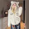 American Retro Cute Plush Ears Fur Collar Cotton Clothes Women's Autumn and Winter Loose Thickened Warm Hooded Cotton Coat