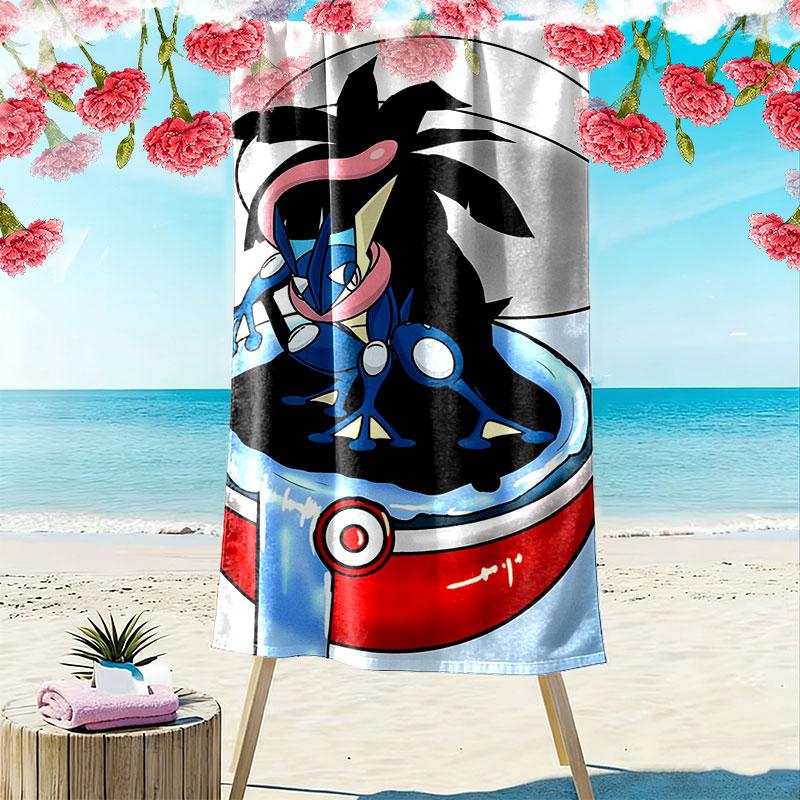 Cartoon Pokemon Print Beach Towel, Large Soft Quick Dry Towel for Beach Camping Swimming