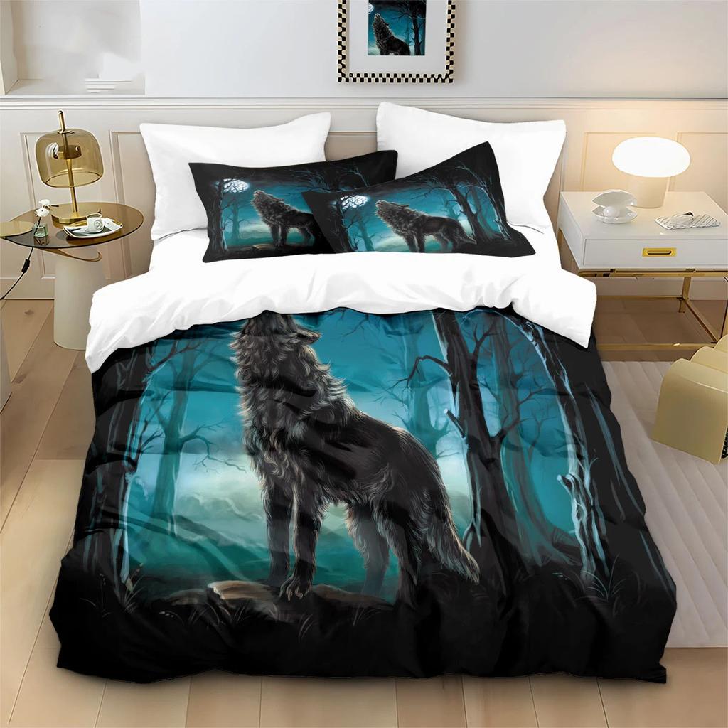 Quilt Cover 3D Printed Cartoon Wolf Duvet Comforter 100% Polyester Soft And Comfortable Night Sky Bedding Sheets Sets