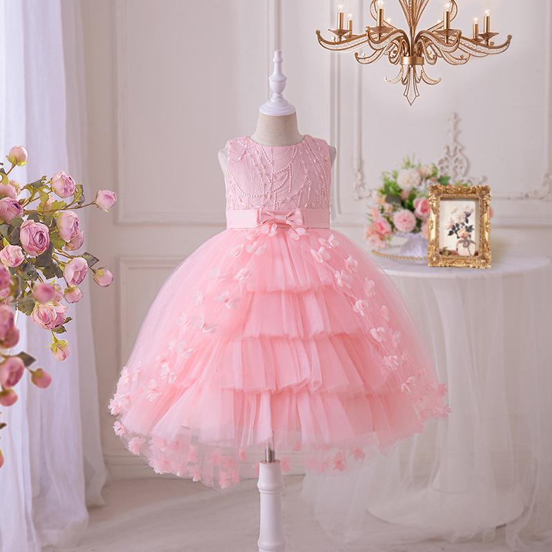 New Puffy Bridesmaid Girl's Dress with Layered Butterfly Design - Princess Evening Gown for Weddings or Festivals