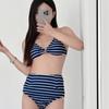 2025 Women's Sexy Split Stripe Bikini - Japanese & Korean Style Swimwear for Small Busts