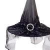 Halloween Witch Hat Pointed Adult Fancy Dress Oxford Cloth Modern Witches with Gauze Wizard