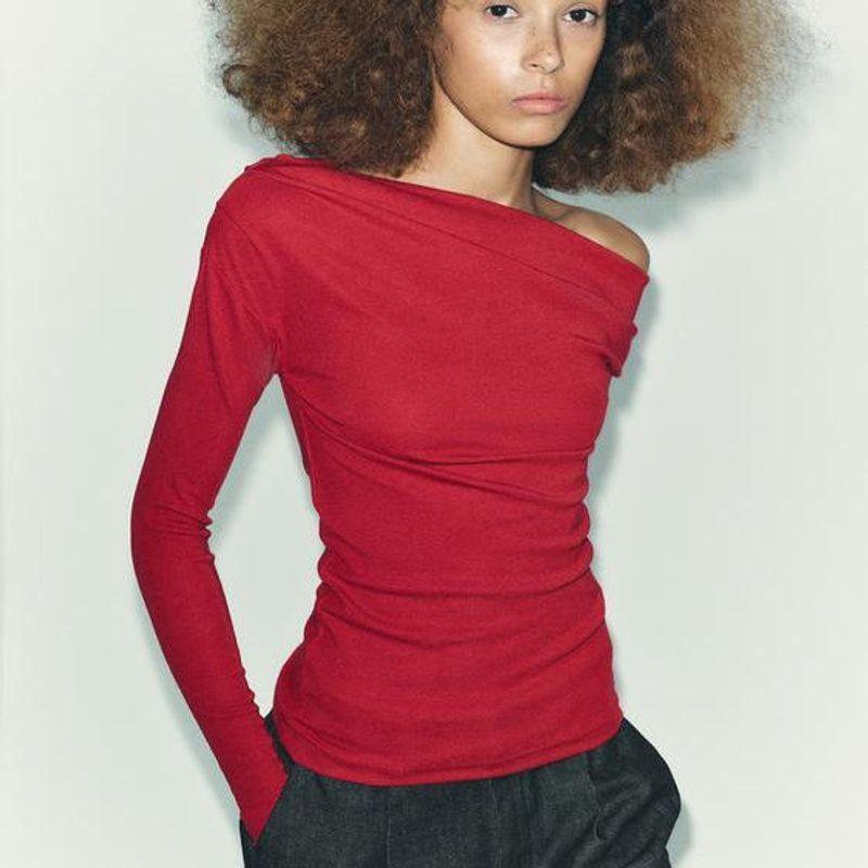 Za New Fall Women's Clothing 2025 Fashion Style Fashionable All-Match Soft Asymmetric T-shirt Tops 0264822