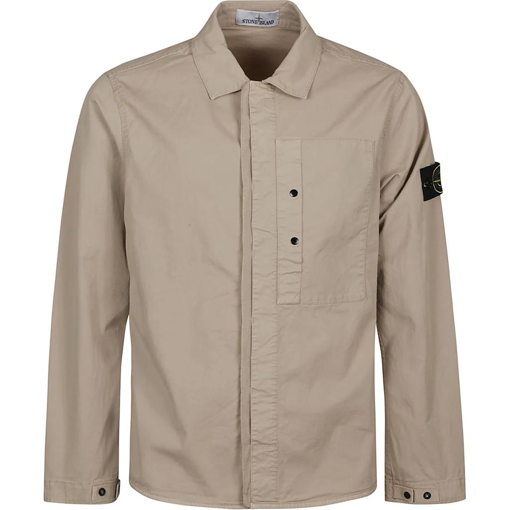 Stone Island Patch Pointed Collar Long Sleeve Shirt Men shirts Light-Brown K1S151200033S0010V009A