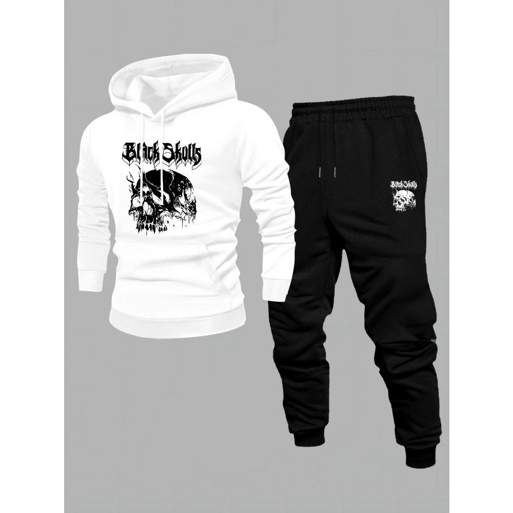 

Skull Print Hoodie and Jogging Pants Two Piece Set, Unique and Irreplaceable Style, Is a Must Have for Minimalist Street Fashion Leaders XL
