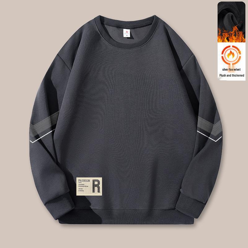 Men's Fleece-Lined Round Neck Sweatshirt, Long Sleeve Casual Pullover for Autumn/Winter