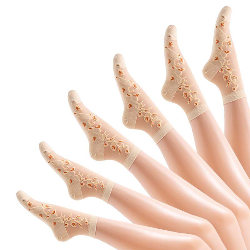 5 párů dámských letních tenkých prodyšných a zápachu odolných ponožek Dámské ponožky se sukněmi Letní středně vysoké růžové podkolenky