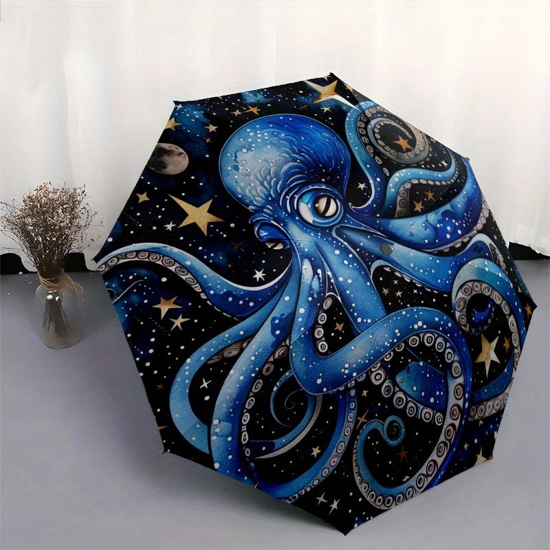 Galactic Octopus: Celestial Art PrintUmbrella, Portable 3-Fold Compact Umbrella,Christmas Gift ES540