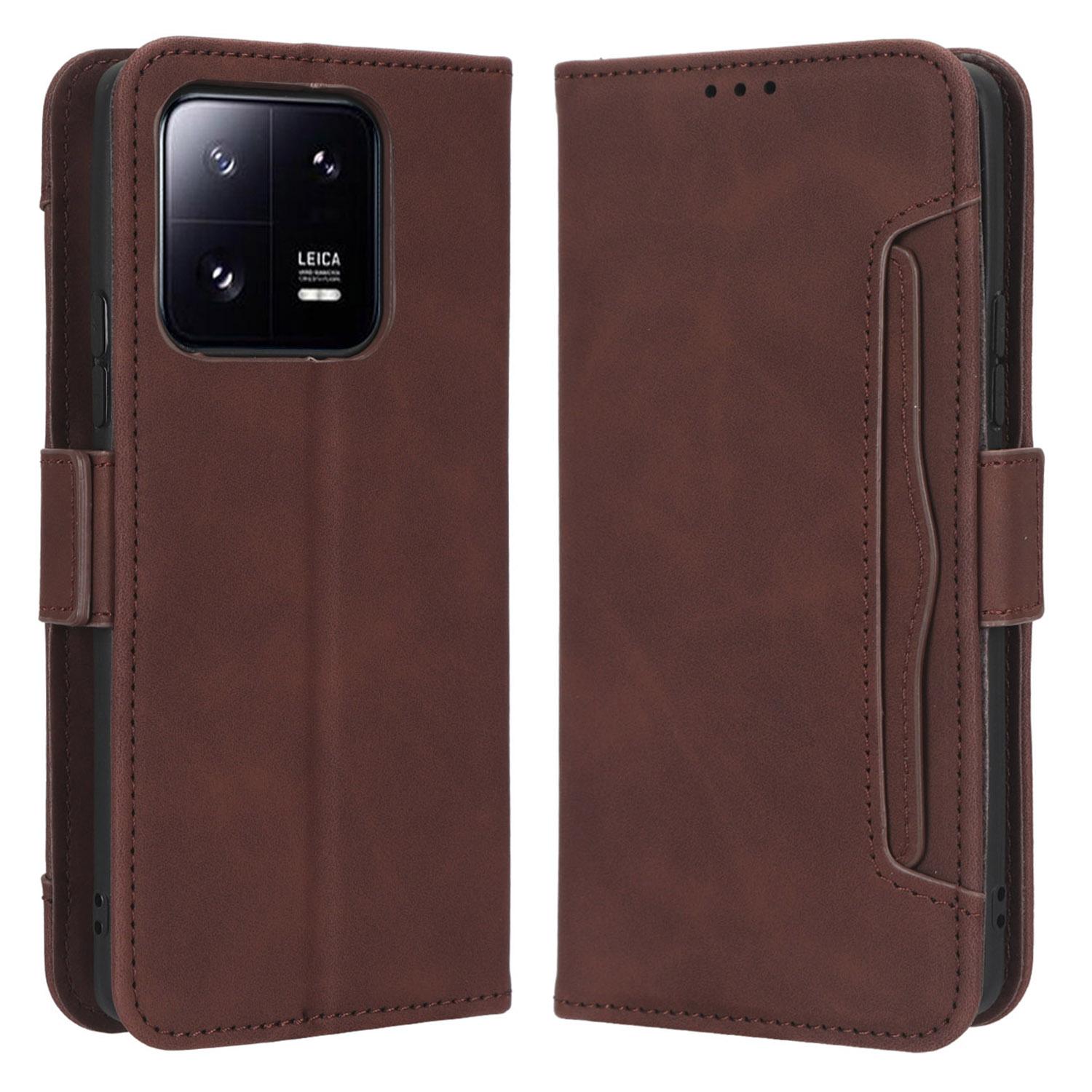 

Для Xiaomi 13 5G противоударный чехол для телефона из искусственной кожи с несколькими отделениями для карт магнитный чехол-книжка с полной защитой подставка для телефона Brown