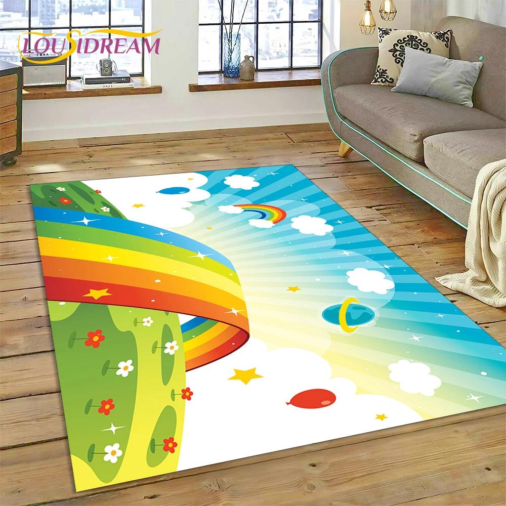 Rainbow Colour Illusion Cartoon Carpet Rug for Bedroom Living Room Home Sofa Decoration,Children Game Large Decor Floor Mat Gift