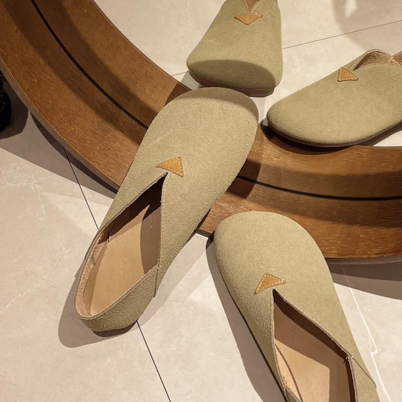 Fashion Original Sheep Suede Loafers Women Shoes Round Toe Flats Luxury Soft Soles Elegant Slip on 2024 New Genuine Leather Shoes