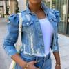 Women's Puff Sleeve Ripped Denim Jacket