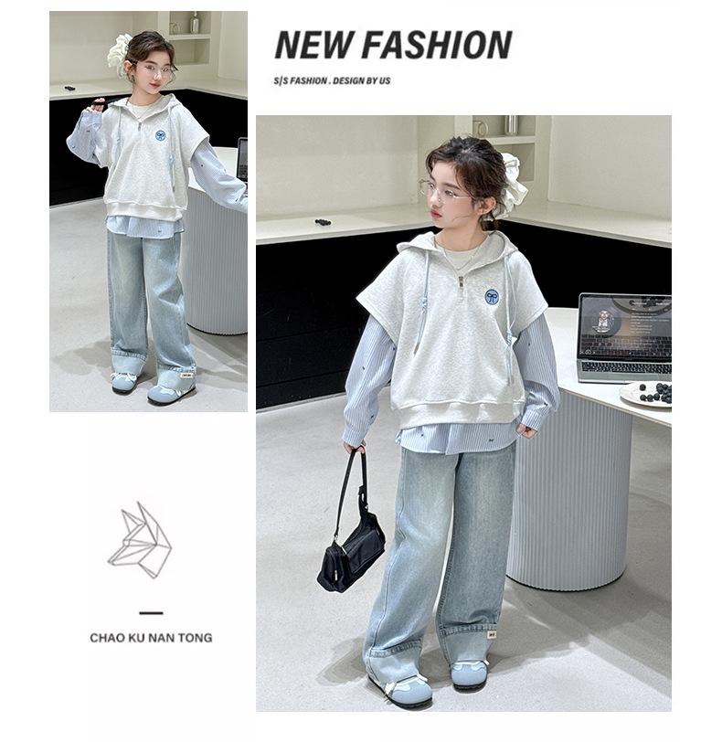 Girls' Spring & Autumn Korean-Style Two-Piece Sweatshirt and Jeans Set (2025)