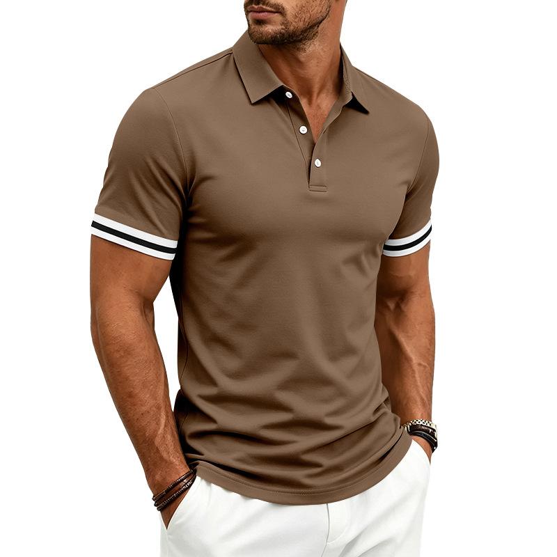 Herren Kurzarm Poloshirt Klassische Passform Button-Down-Kragen Lässiges Sommeroberteil mit gestreiftem Ärmeldetail