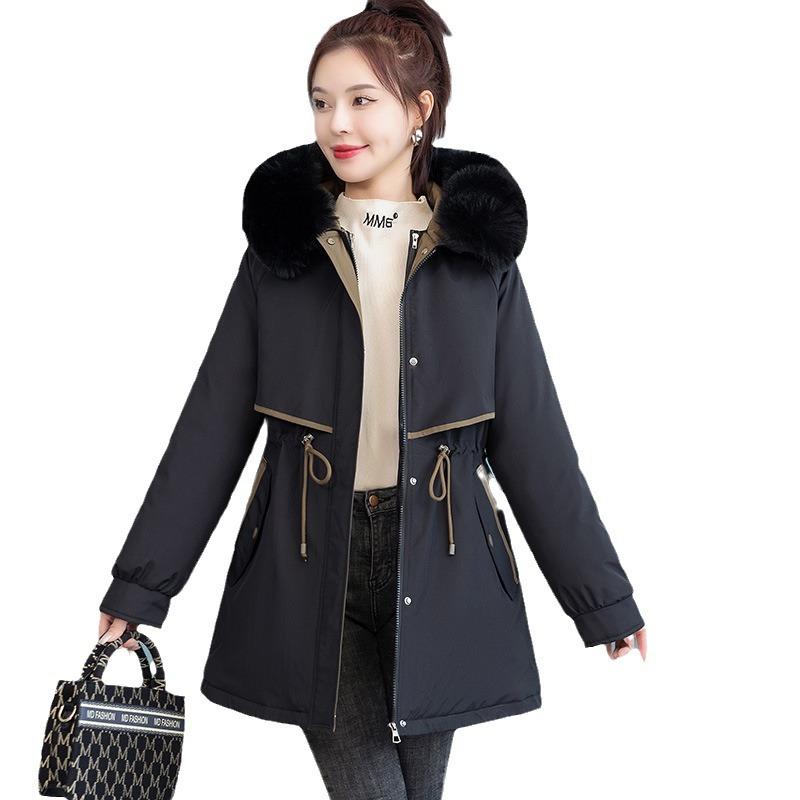 Wear one dress and three women's medium and long removable slim-fitting and thin cotton clothes, winter fashion warm jacket