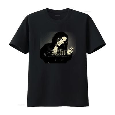 Ville Valo HIM band rokend T-shirt zwart Korte mouw Alle maten 1F1018 Thematisch Rock Stijl vintage Gewassen Top Voor Dagelijks Gebruik