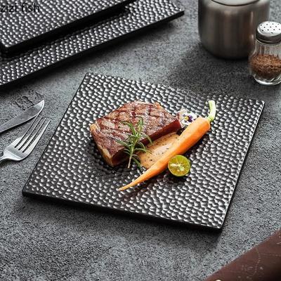 Schwarzer Keramik-Steakteller, kreative Wabenstruktur, flacher Teller, Sushi-Teller, Dessertteller, Serviceteller, Spezialgeschirr
