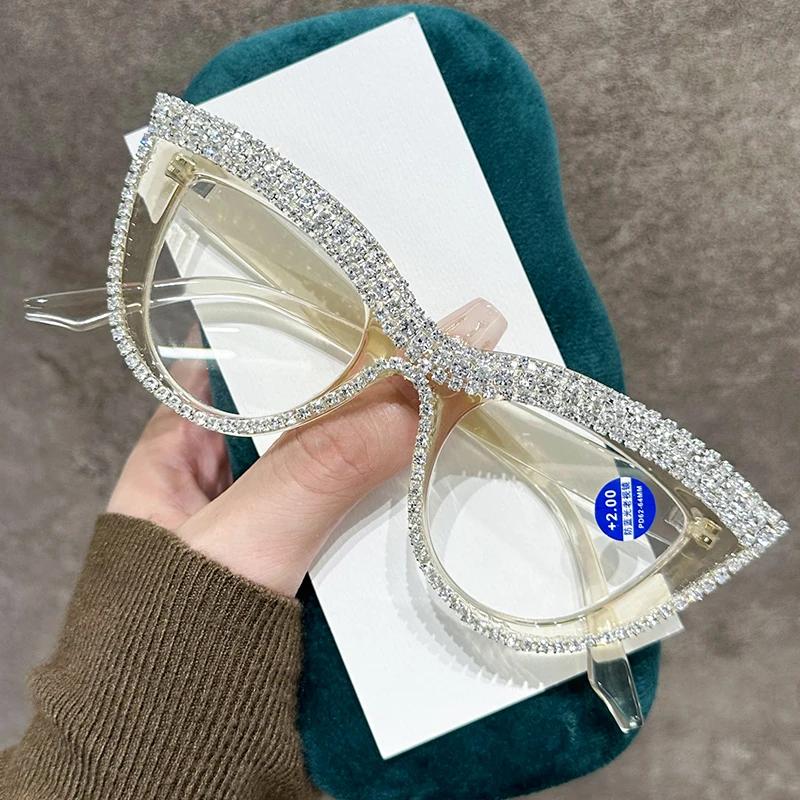 Blue Light Blocking Reading Glasses for Women Vintage Fashion Oversized Cat Eye Eyewear Finished Far Sighted Plus Eyeglasses