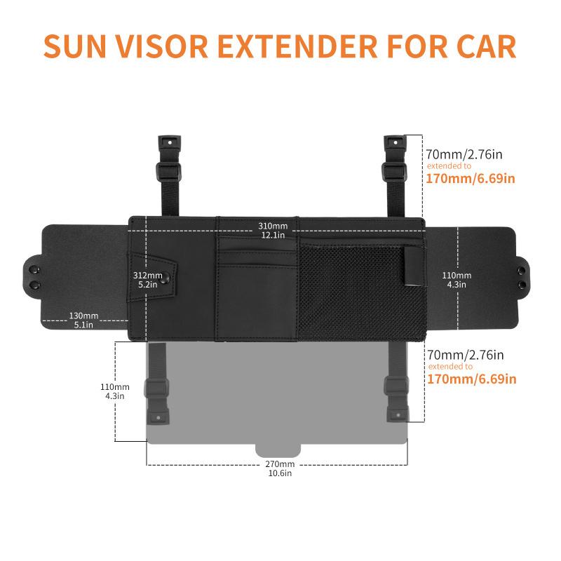 Car Sun Visor Extension Driver Sun Blocker UV Sunlight Extender Leather Sunshade Card Ticket Pen Storage Sunglasses Clip Holder