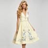 Sexy Deep V-neck Bow-Detail Ruffled Slim A-line Long Dress Women's Summer Sleeveless Floral Rint Cotton-Linen Midi Dress