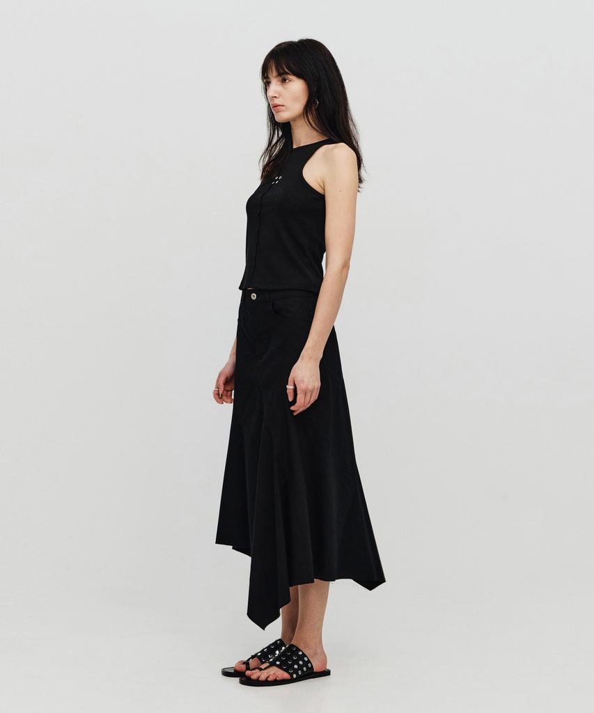 Sillot Asymmetric Low Cut Cotton Long Skirt (Black)
