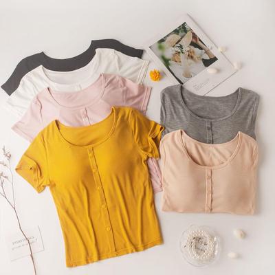 Modal Damen Kurzarm Gepolstertes Top mit Pyjama-Rücken - Gerippte Basisschicht für Innen- oder Außenbekleidung
