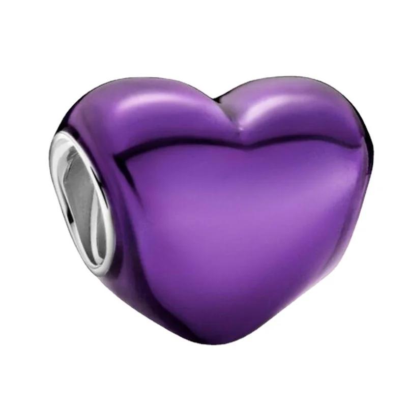 Silver Colour Metallic Pink Heart Charm Heart-shaped Beads Fit  Silve Original Bracelets Fashion DIY Woman Jewelry Making