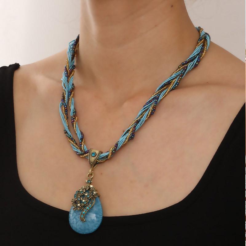 Bohemian Ethnic Flower Teardrop Ladies' Short Necklace