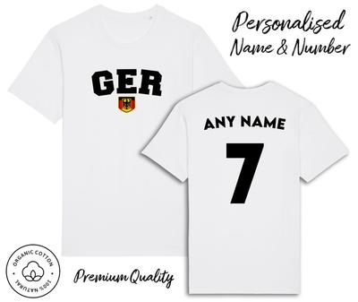 Deutschland GER T-Shirt 2024 Personalisierter Name und Nr. Erwachsene Kinder Baby, Fußball-EM