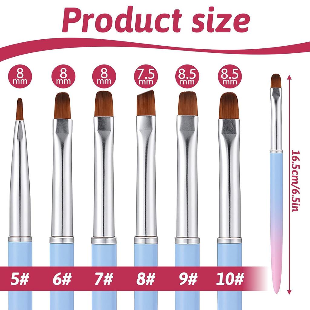 6 Pcs Nail Art Clean Up Brushes Flat/Oval/Angled Gel Nail Brushes Gradient Handle Brush for Cleaning Polish Mistake On the Cuticles Nail Art Design