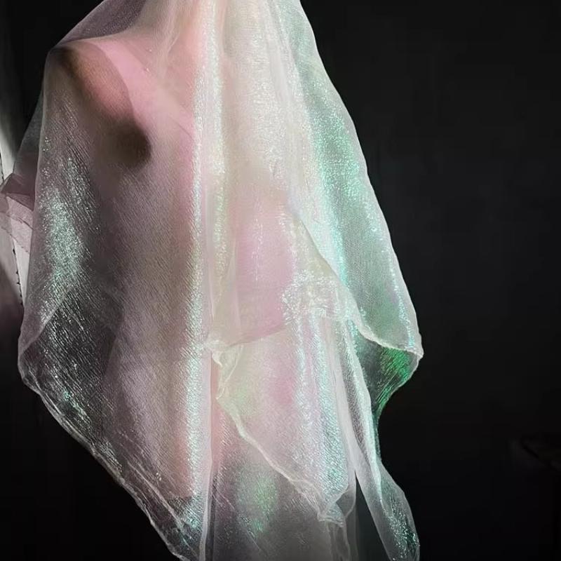 100/300/500cm Blue Mermaid Rainbow Elastic Laser Pleats Gradient Illusion Organza Dress DIY Fabric Designer Fabric