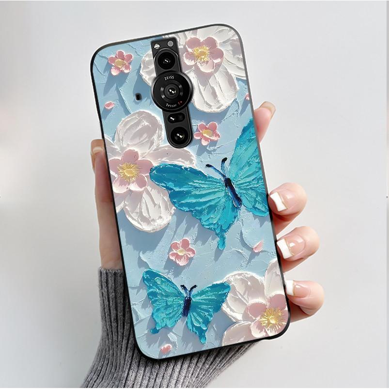 Printing Pattern Case For Sony Xperia Pro-I Fundas Soft Silicone Black Shell Cover Cute Flower Cartoon Casing Capa Coque