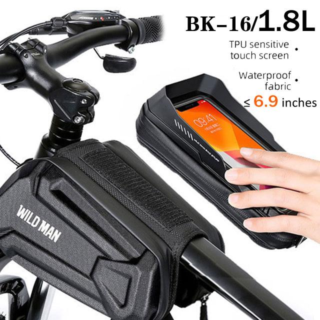 WILD MAN Bike Bag 2L Frame Front Tube Cycling Bag Bicycle Waterproof Phone Case Holder 7.4 Inches Touch Screen Bag