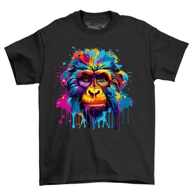 Ape Head Färgdroppsdesign - Rolig och Vild! Rolig t-shirt, Unisex-tryck. Visa o