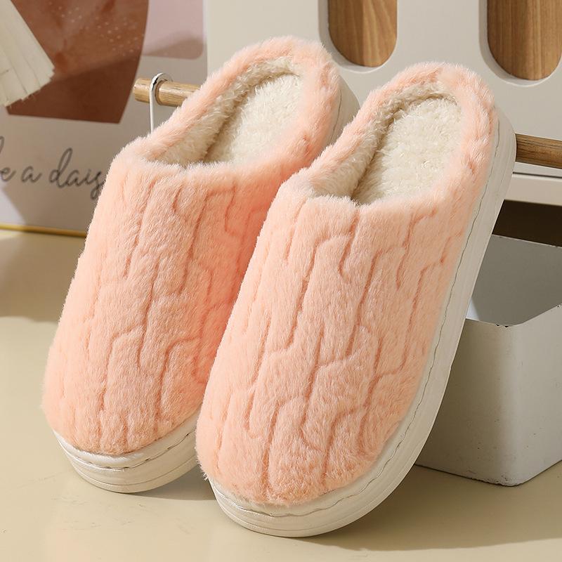 Warm Striped Non-Slip Fluffy Cotton Slippers for Men & Women