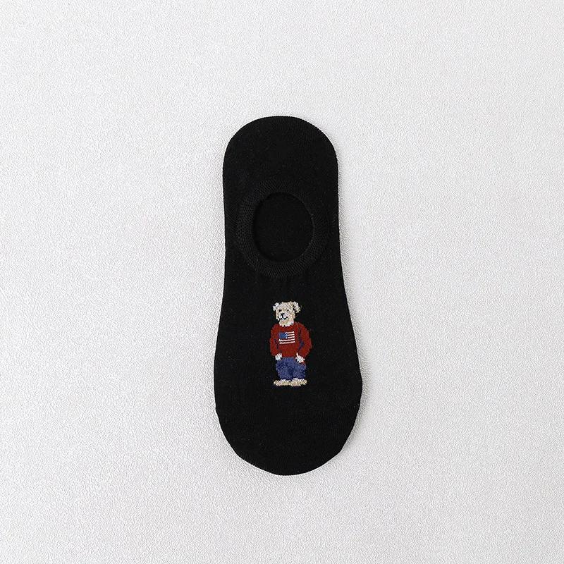 5 Pairs Unisex Men Socks 5 Colors Summer New Cartoon Bear Cotton Boat Socks Light Comfortable Sweat-absorbent Invisible Socks