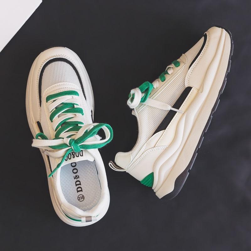 

Летние тонкие дышащие туфли Father Forrest Gump, женская модель 2025 года, новые летние туфли с одинарной сеткой, маленькие белые туфли для студентов 38 зелёный