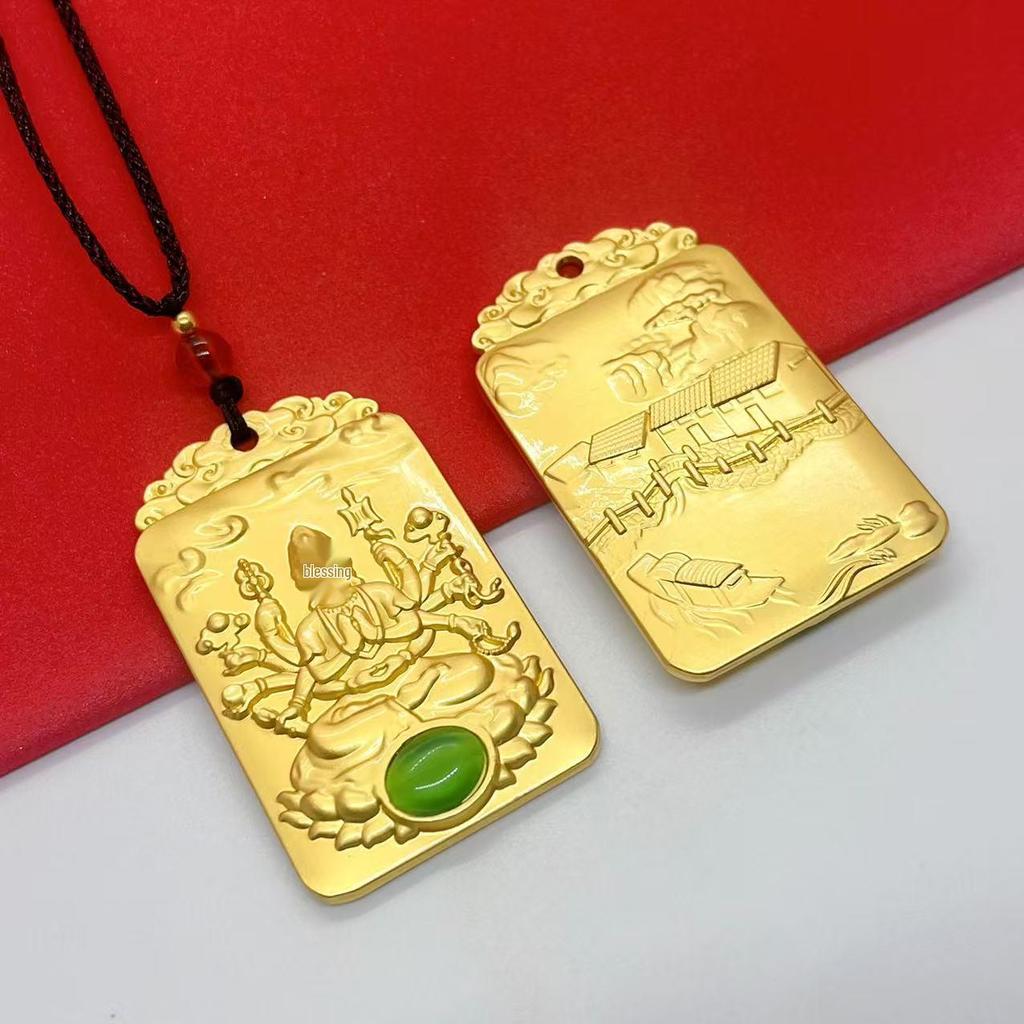 Ancient Sand Gold Thousand-Hand Guanyin Necklace with Cat's Eye Pendant - Hot Selling Long-Lasting Color Jewelry