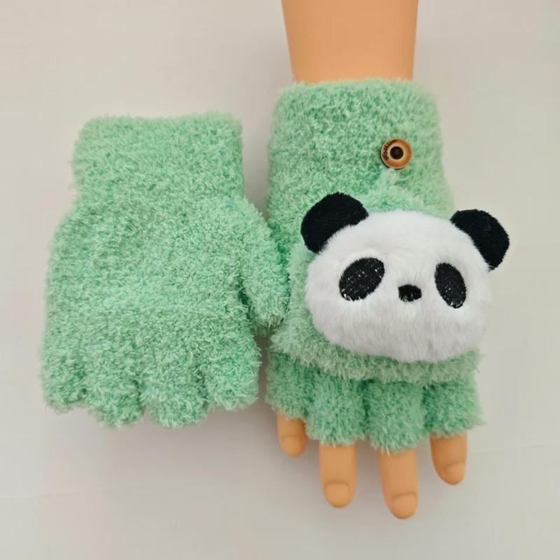 Autumn and winter cartoon panda cute half-finger children's gloves boys and girls winter warm infant five-finger gloves
