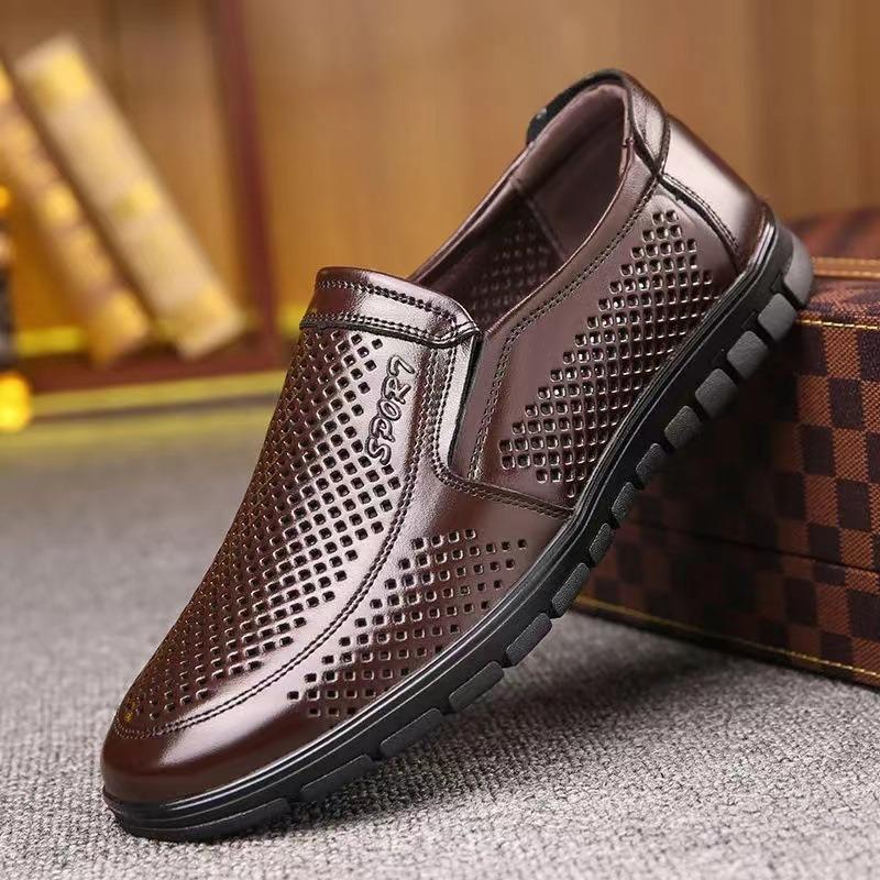 Leather Sandals Men's Leather Dad Shoes Leather Shoes Casual Leather Shoes First Layer Cowhide Hole Shoes Breathable