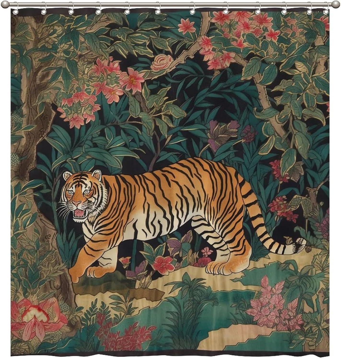 

цвет шторки для душа цветочный животный принт тигр полиэстер украшение для ванной комнаты розовая цветочная шторка для душа водонепроницаемая 180x180см W90xH180cm